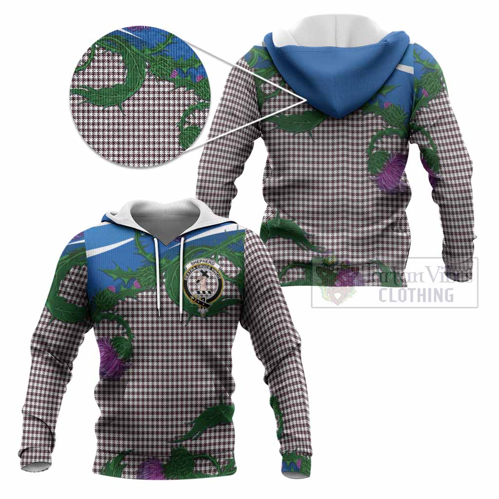 Shepherd Tartan Family Crest Knitted Hoodie Thistle in Minimalism
