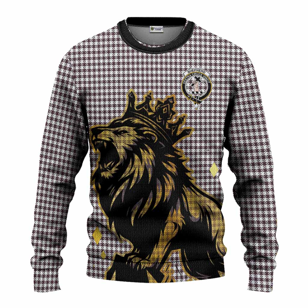 Shepherd Tartan Family Crest Knitted Sweater Crowned Lion Roaring