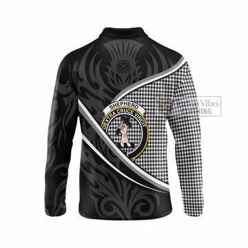 Shepherd Tartan Family Crest Long Sleeve Polo Shirt Celtic Scottish Thistle Floral