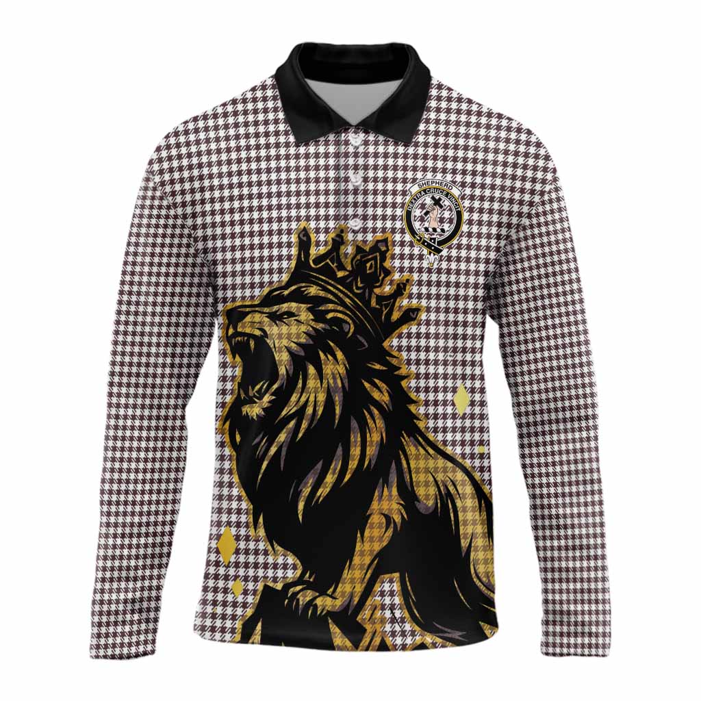 Shepherd Tartan Family Crest Long Sleeve Polo Shirt Crowned Lion Roaring