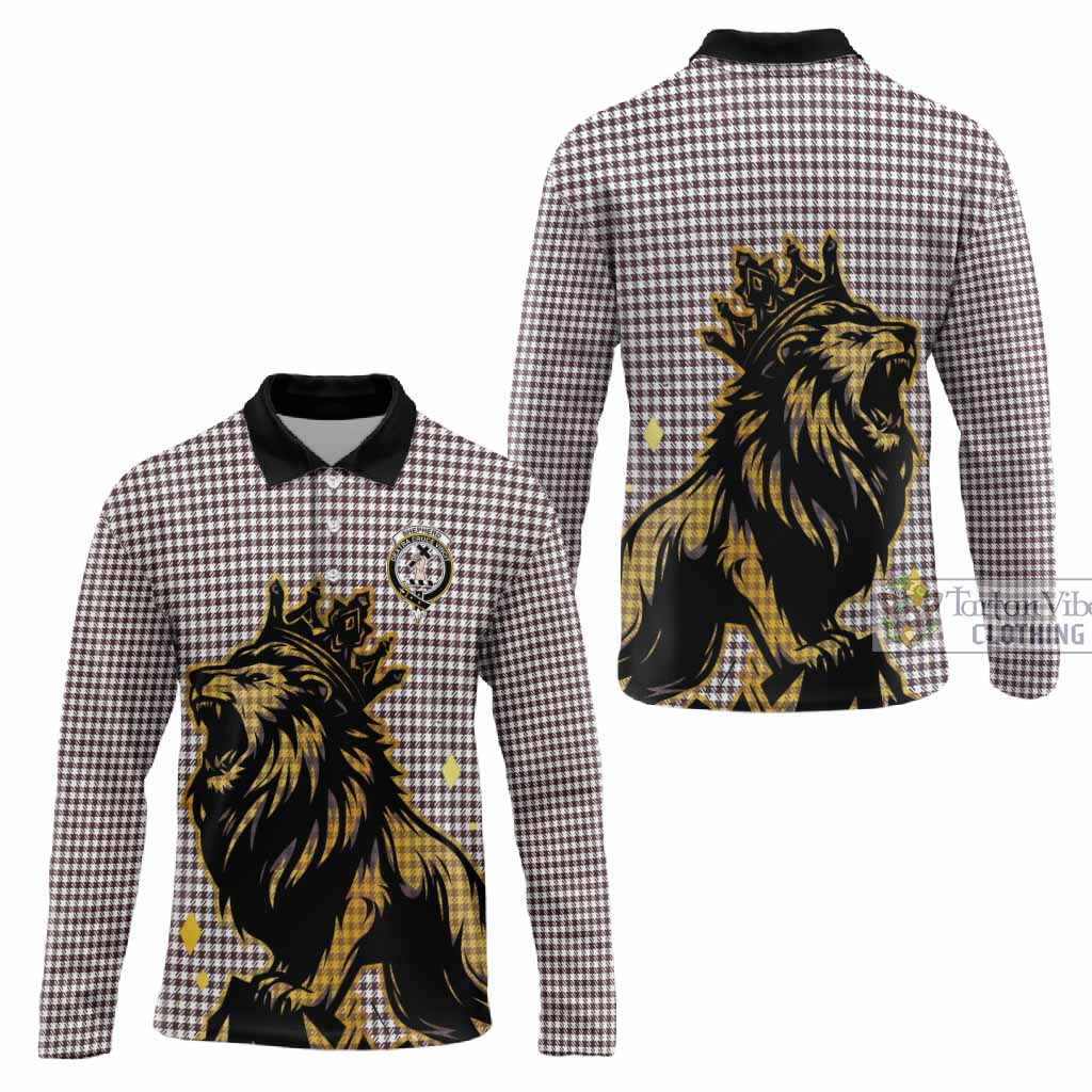 Shepherd Tartan Family Crest Long Sleeve Polo Shirt Crowned Lion Roaring