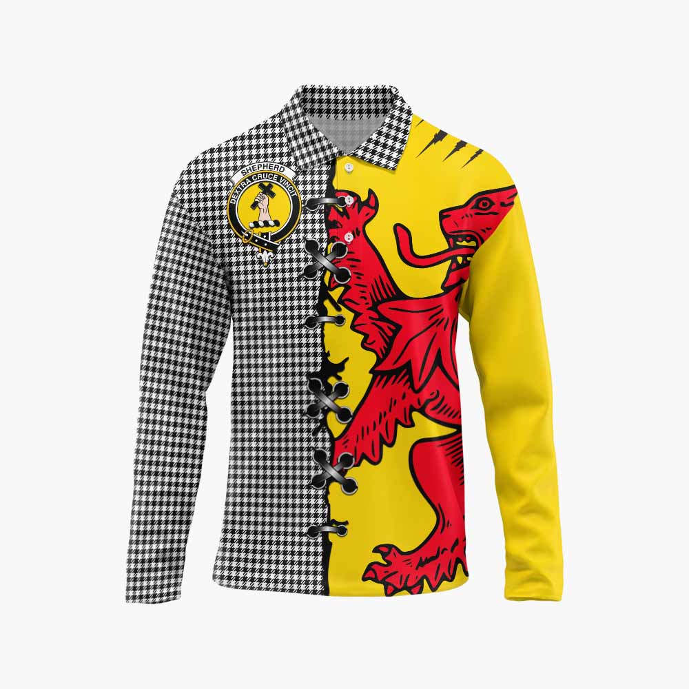 Shepherd Tartan Family Crest Long Sleeve Polo Shirt Lion Rampant Honor - Tartan Vibes Clothing