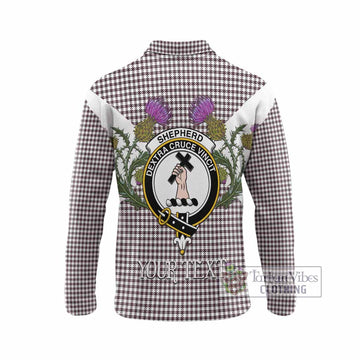 Shepherd Tartan Family Crest Long Sleeve Polo Shirt Scottish Burns Night Thistle Floral