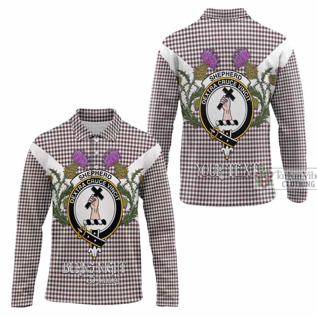 Shepherd Tartan Family Crest Long Sleeve Polo Shirt Scottish Burns Night Thistle Floral
