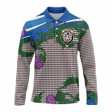 Shepherd Tartan Family Crest Long Sleeve Polo Shirt Thistle in Minimalism