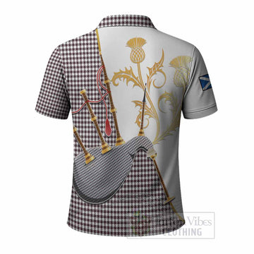 Shepherd Tartan Family Crest Polo Shirt Bagpipes with Scottish Thistle