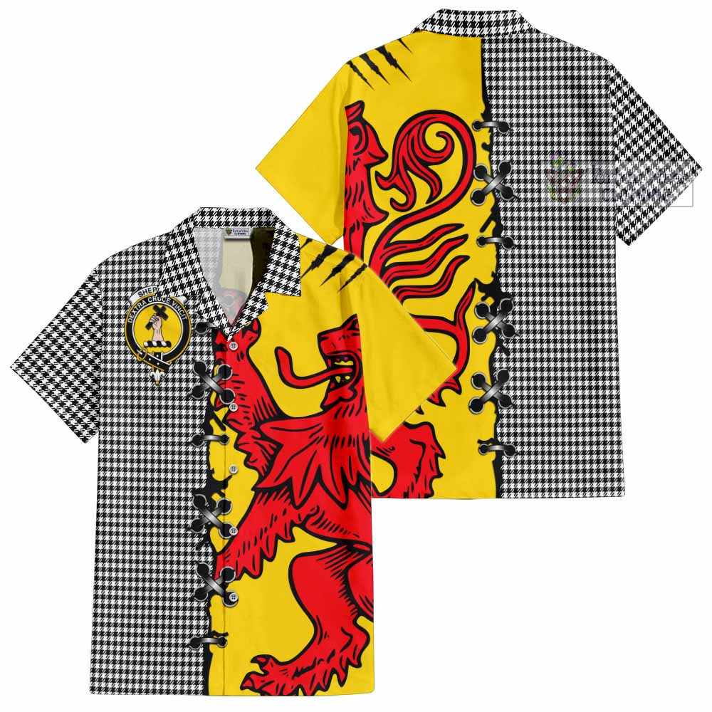 Shepherd Tartan Family Crest Short Sleeve Button Shirt Lion Rampant Honor - Tartan Vibes Clothing
