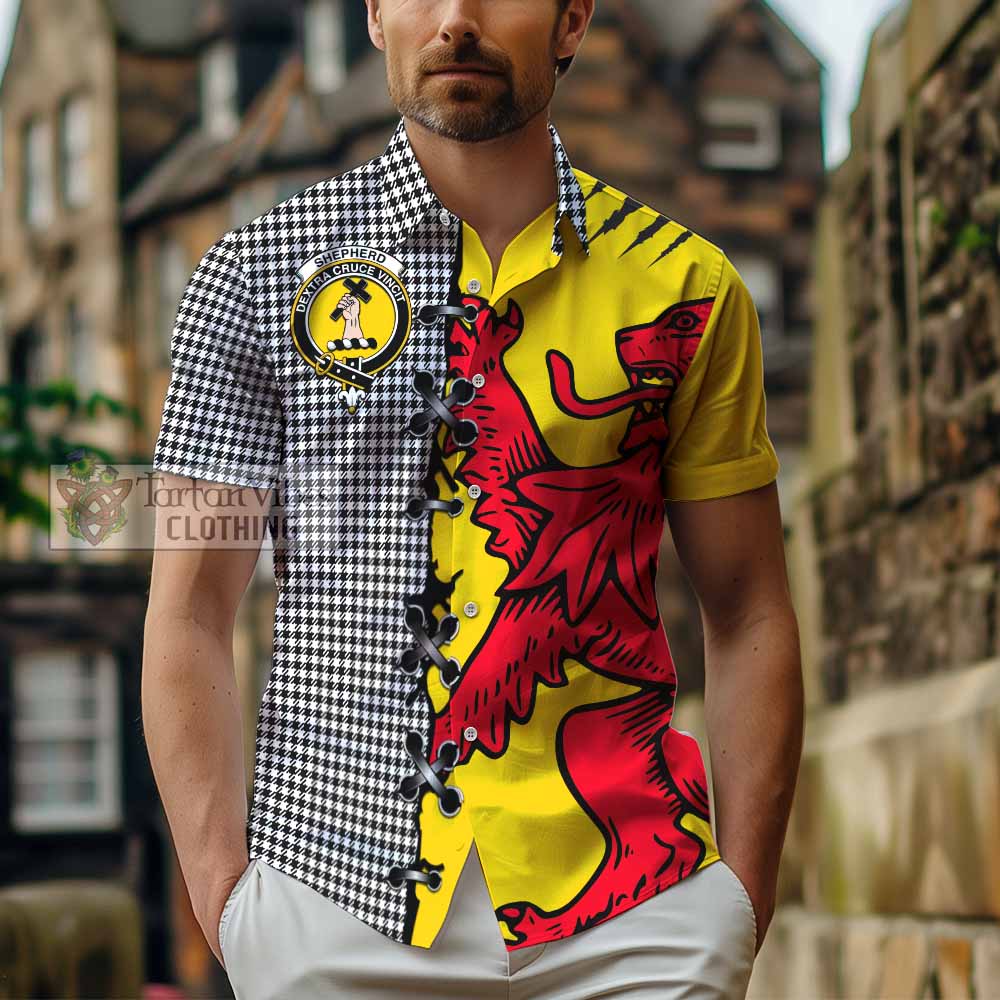 Shepherd Tartan Family Crest Short Sleeve Button Shirt Lion Rampant Honor - Tartan Vibes Clothing