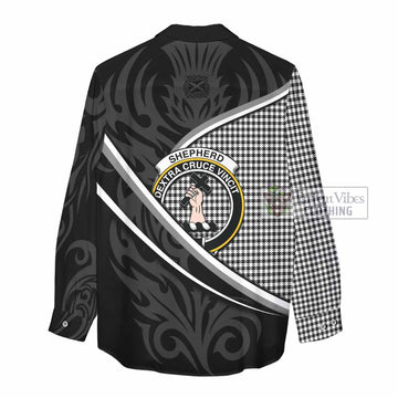 Shepherd Tartan Family Crest Women Casual Shirt Celtic Scottish Thistle Floral - Tartan Vibes Clothing