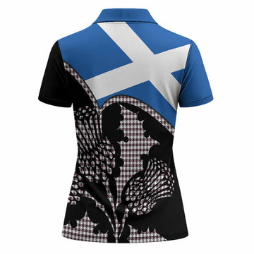 Shepherd Tartan Family Crest Women Polo Shirt Scotland Thistle Floral Flag Style