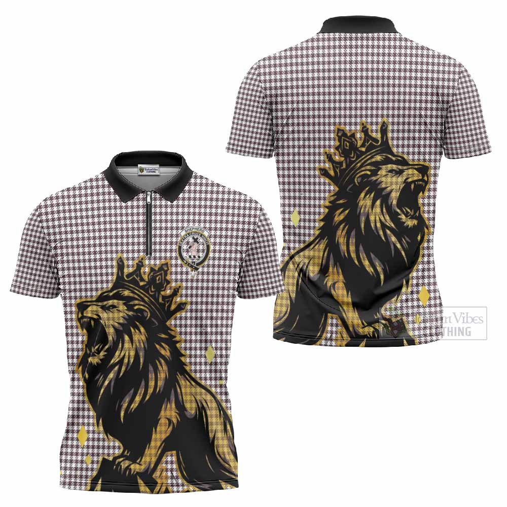 Shepherd Tartan Family Crest Zipper Polo Shirt Crowned Lion Roaring