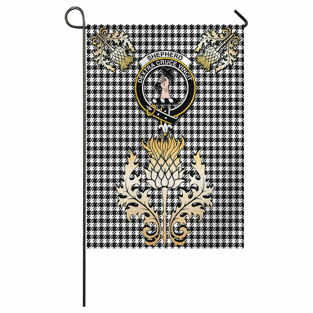 Shepherd Tartan Garden Flag with Golden Regal Scottish Thistle Emblem - Tartan Vibes Clothing