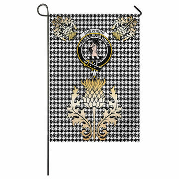 Shepherd Tartan Garden Flag with Golden Regal Scottish Thistle Emblem