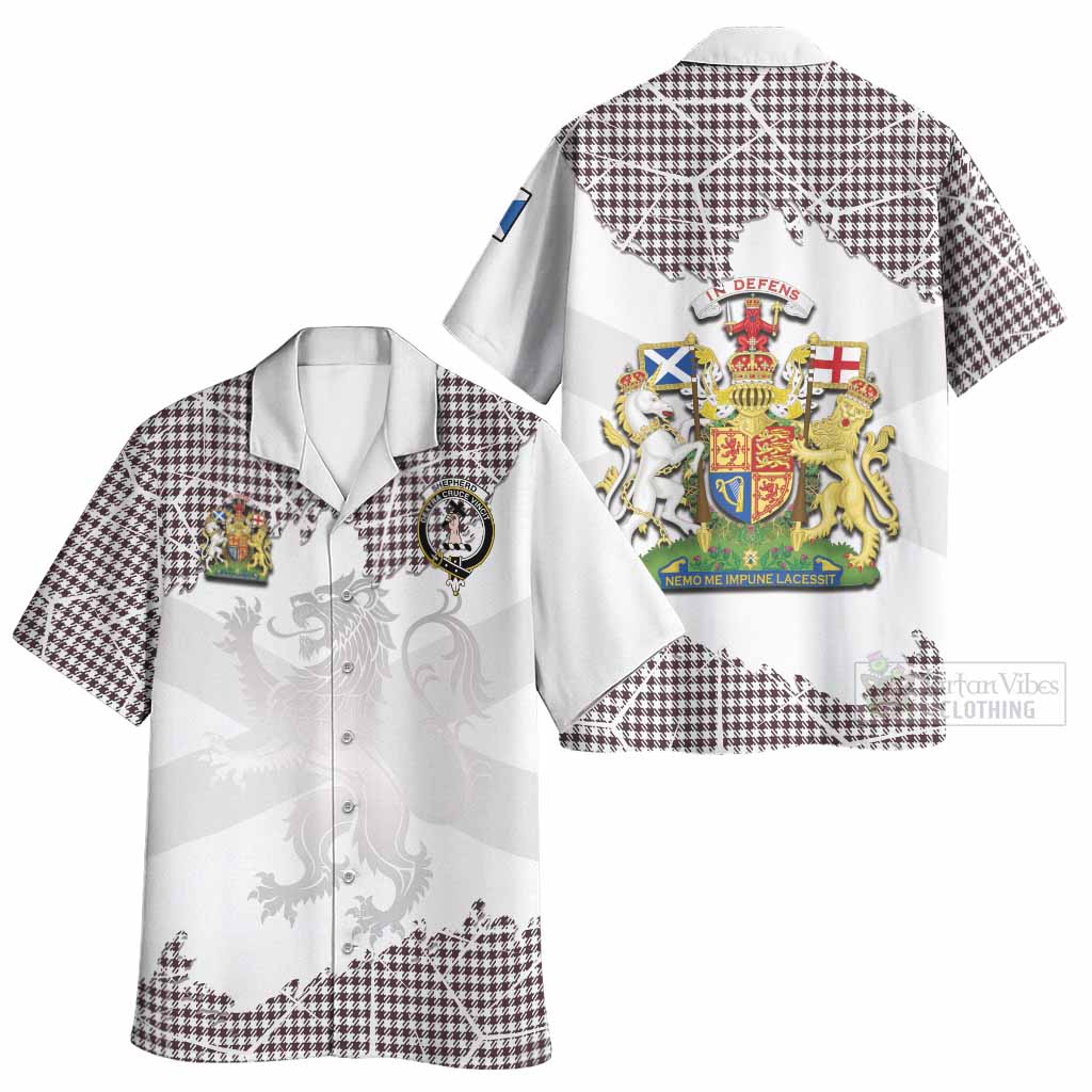 Shepherd Tartan Hawaiian Shirt with Family Crest and Lion Rampant Grunge Style