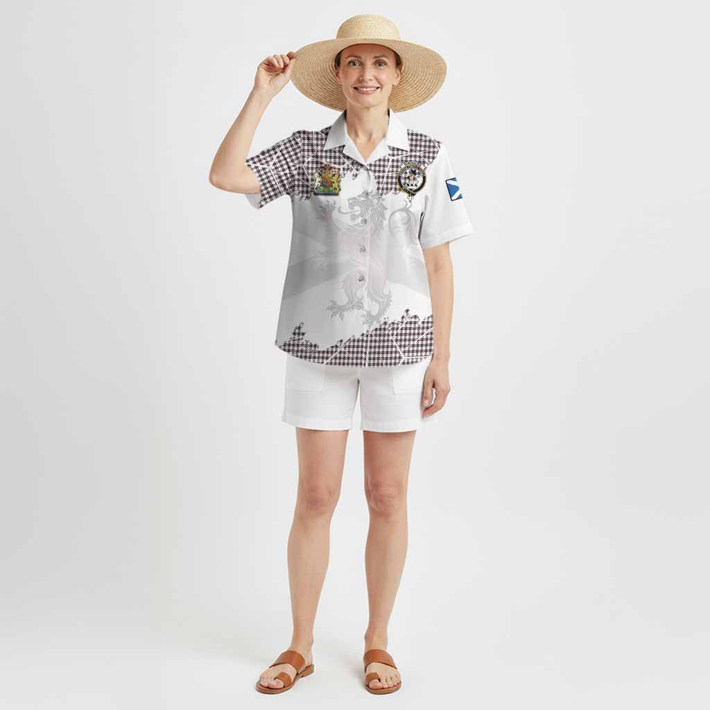 Shepherd Tartan Hawaiian Shirt with Family Crest and Lion Rampant Grunge Style