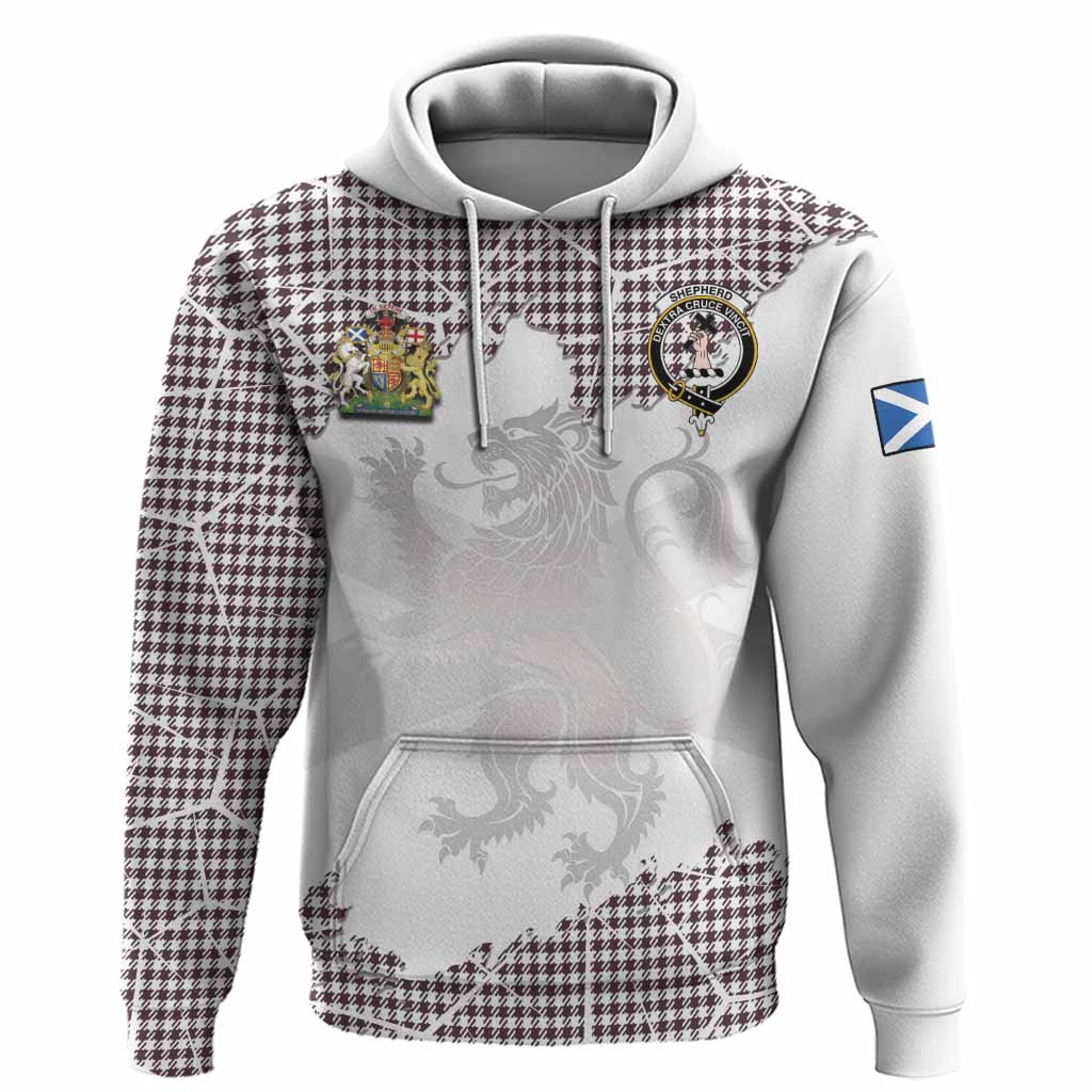Shepherd Tartan Hoodie with Family Crest and Lion Rampant Grunge Style