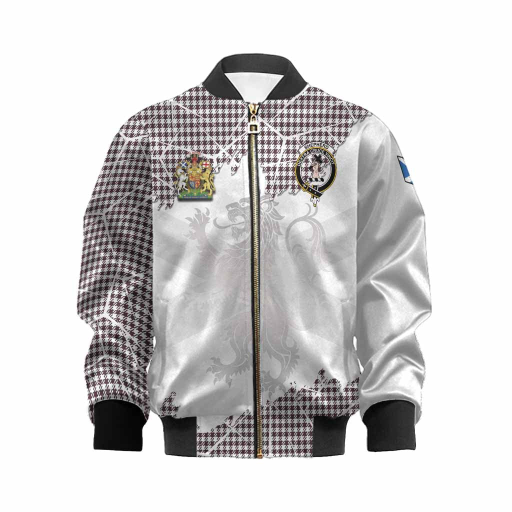 Shepherd Tartan Kid Bomber Jacket with Family Crest and Lion Rampant Grunge Style