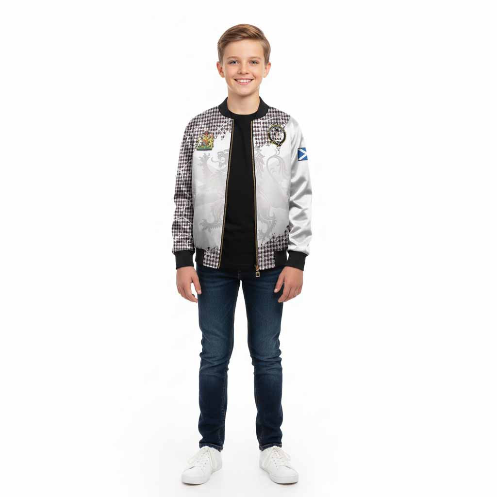 Shepherd Tartan Kid Bomber Jacket with Family Crest and Lion Rampant Grunge Style