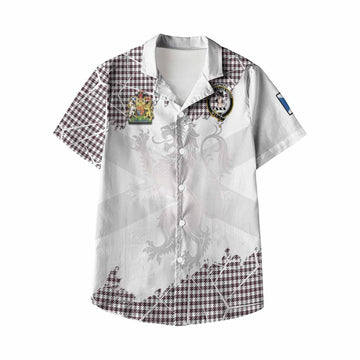 Shepherd Tartan Kid Hawaiian Shirt with Family Crest and Lion Rampant Grunge Style