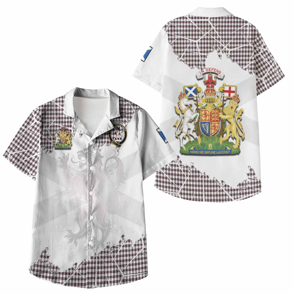 Shepherd Tartan Kid Hawaiian Shirt with Family Crest and Lion Rampant Grunge Style