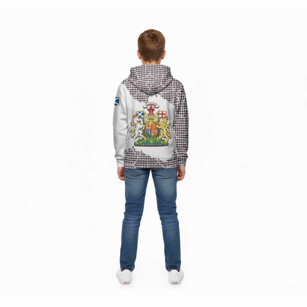 Shepherd Tartan Kid Hoodie with Family Crest and Lion Rampant Grunge Style