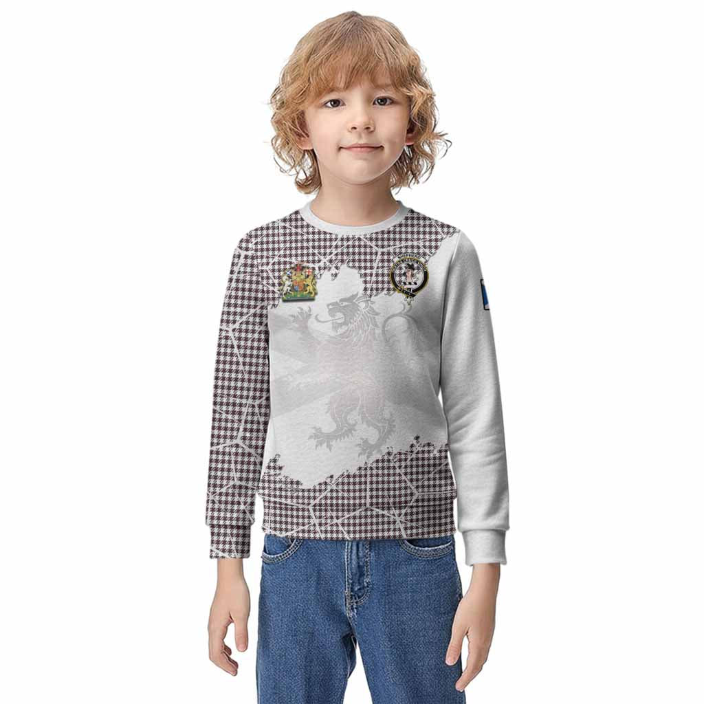 Shepherd Tartan Kid Knitted Sweatshirt with Family Crest and Lion Rampant Grunge Style