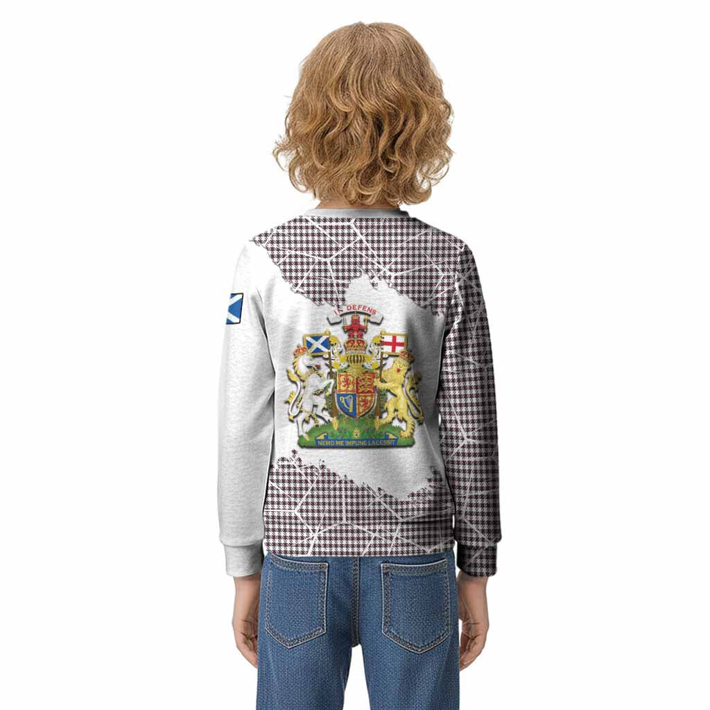 Shepherd Tartan Kid Knitted Sweatshirt with Family Crest and Lion Rampant Grunge Style