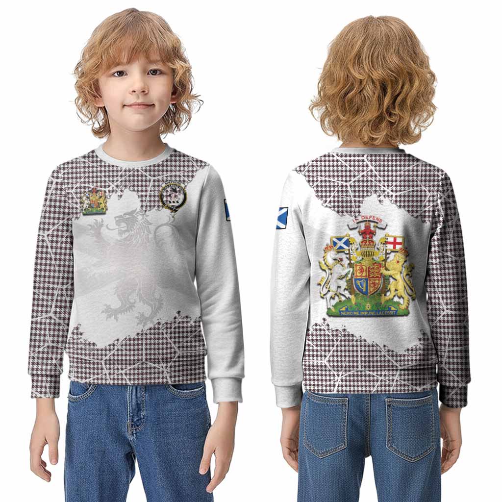 Shepherd Tartan Kid Knitted Sweatshirt with Family Crest and Lion Rampant Grunge Style