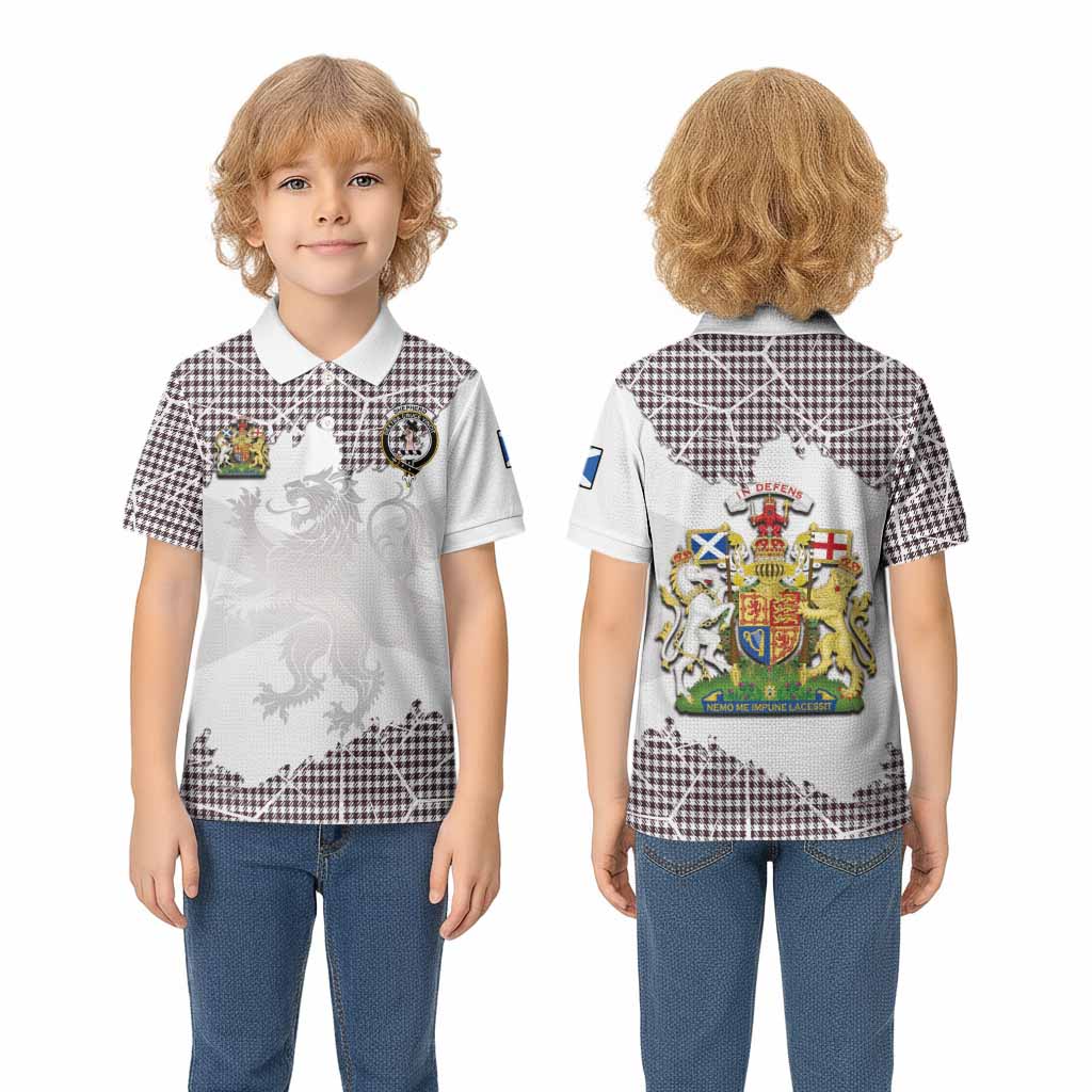 Shepherd Tartan Kid Polo Shirt with Family Crest and Lion Rampant Grunge Style