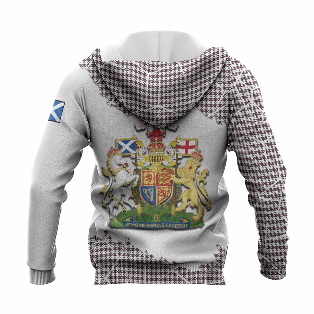 Shepherd Tartan Knitted Hoodie with Family Crest and Lion Rampant Grunge Style
