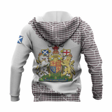 Shepherd Tartan Knitted Hoodie with Family Crest and Lion Rampant Grunge Style