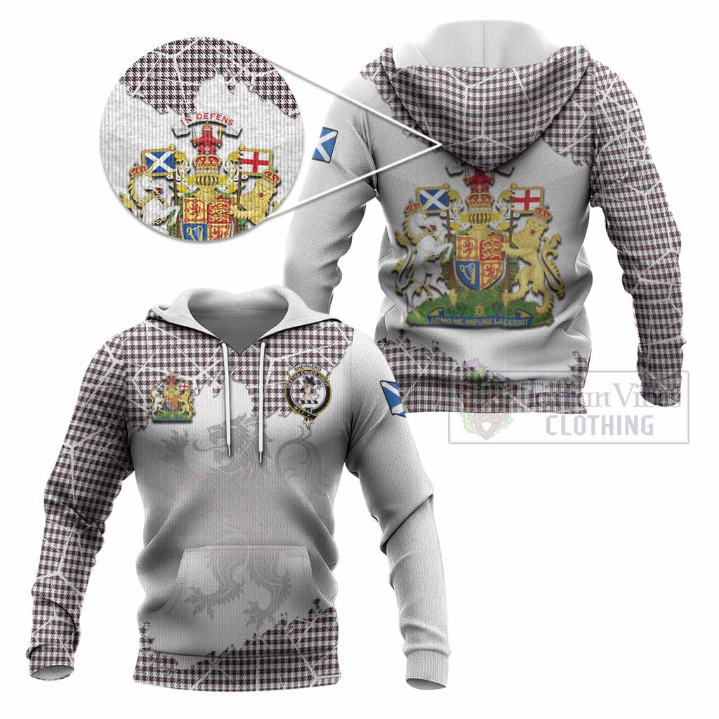 Shepherd Tartan Knitted Hoodie with Family Crest and Lion Rampant Grunge Style