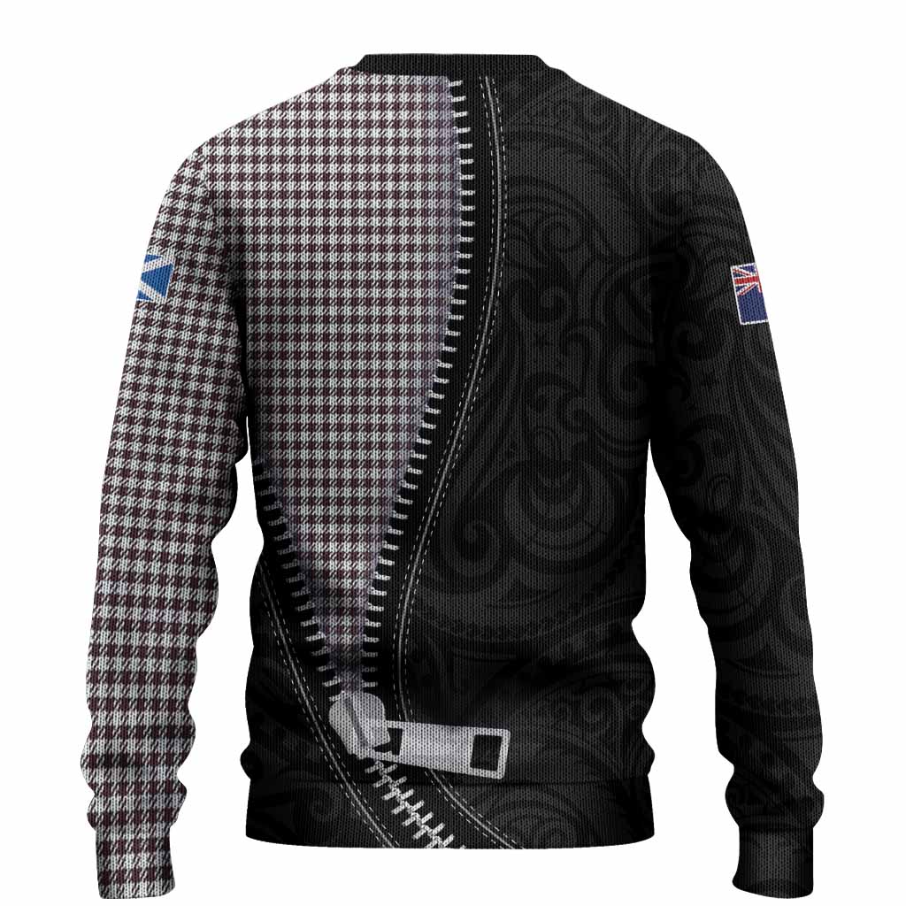 Shepherd Tartan Knitted Sweater New Zealand Pattern Unique Zipper Stylized