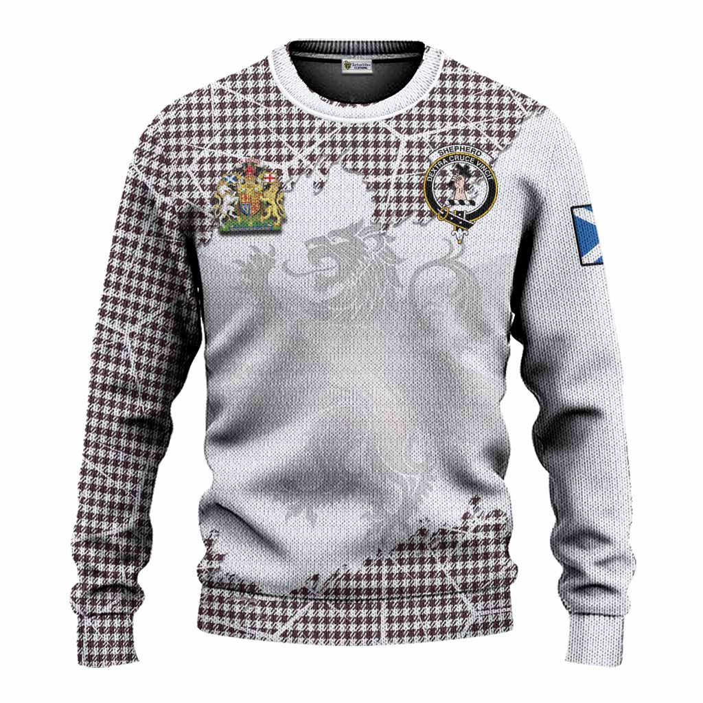 Shepherd Tartan Knitted Sweater with Family Crest and Lion Rampant Grunge Style