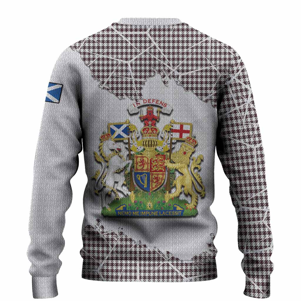 Shepherd Tartan Knitted Sweater with Family Crest and Lion Rampant Grunge Style