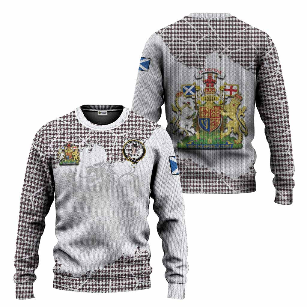 Shepherd Tartan Knitted Sweater with Family Crest and Lion Rampant Grunge Style