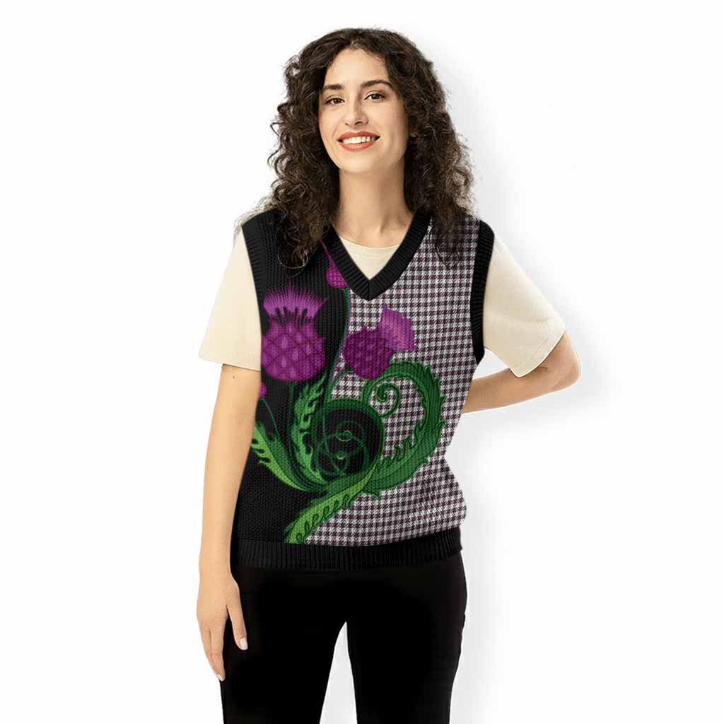 Shepherd Tartan Knitted V-Neck Vest Traditional Scottish Thistle