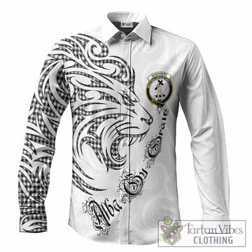 Shepherd Tartan Lion Roar Long Sleeve Button Shirts Alba Gu Brath with Celtic Motifs