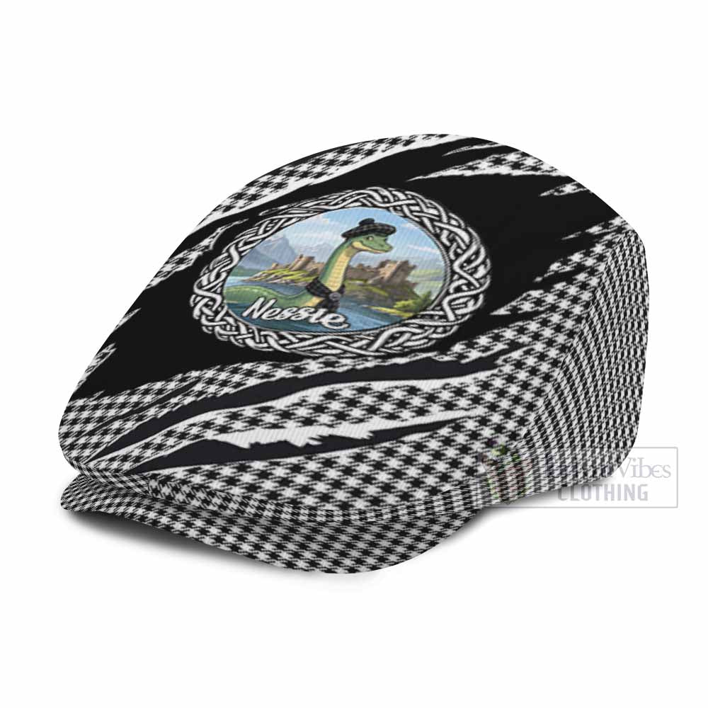Shepherd Tartan Loch Ness Monster Flat Cap, Jeff Cap Celtic Knot Nessie Art