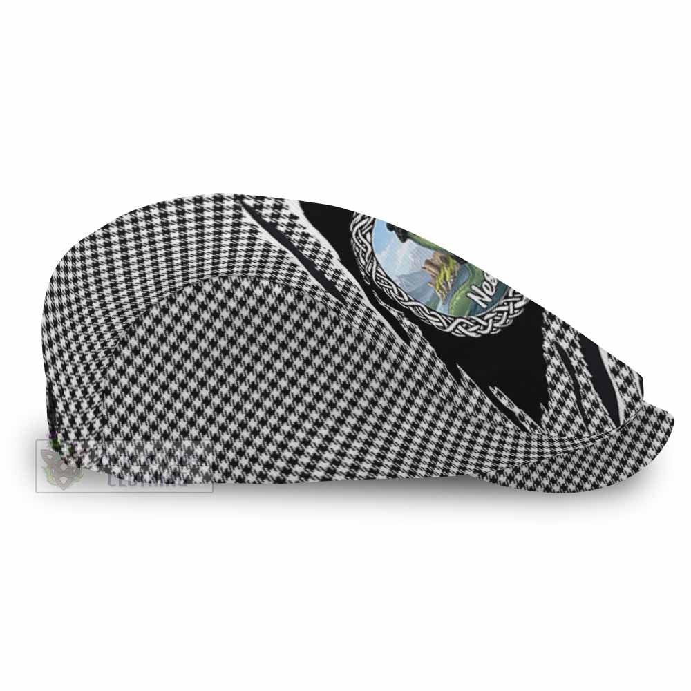 Shepherd Tartan Loch Ness Monster Flat Cap, Jeff Cap Celtic Knot Nessie Art