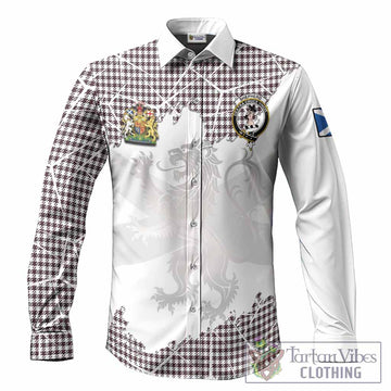 Shepherd Tartan Long Sleeve Button Shirts with Family Crest and Lion Rampant Grunge Style