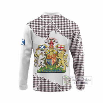 Shepherd Tartan Long Sleeve Polo Shirt with Family Crest and Lion Rampant Grunge Style