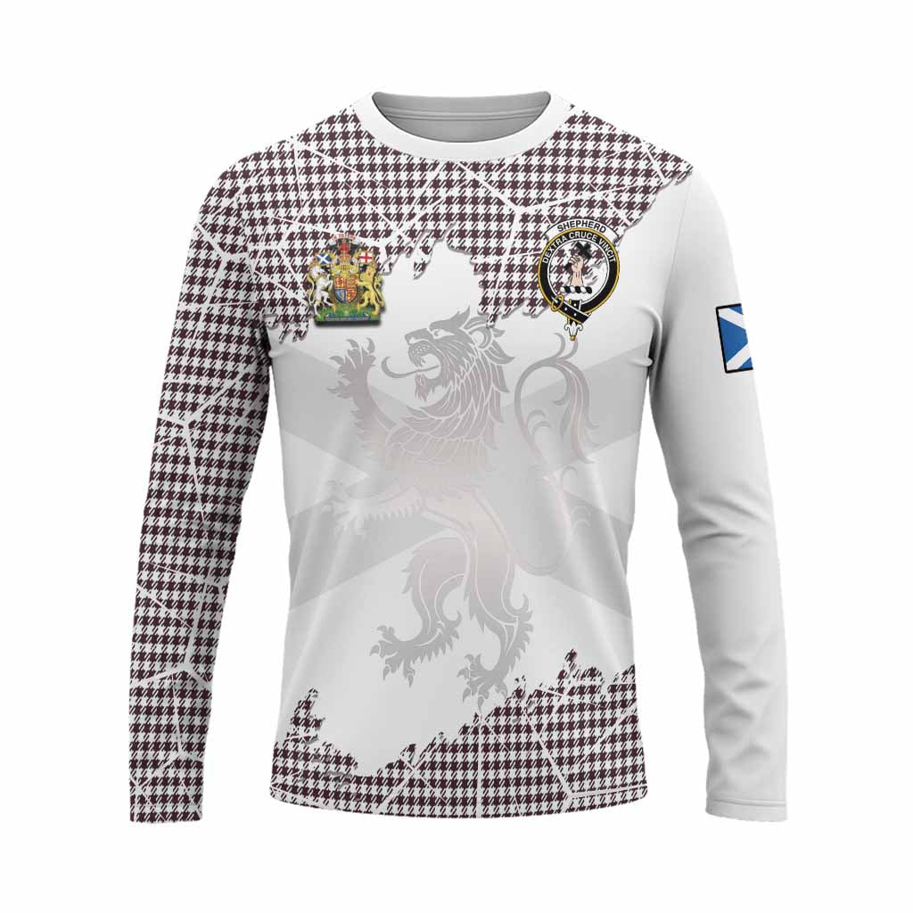 Shepherd Tartan Long Sleeve T-Shirt with Family Crest and Lion Rampant Grunge Style