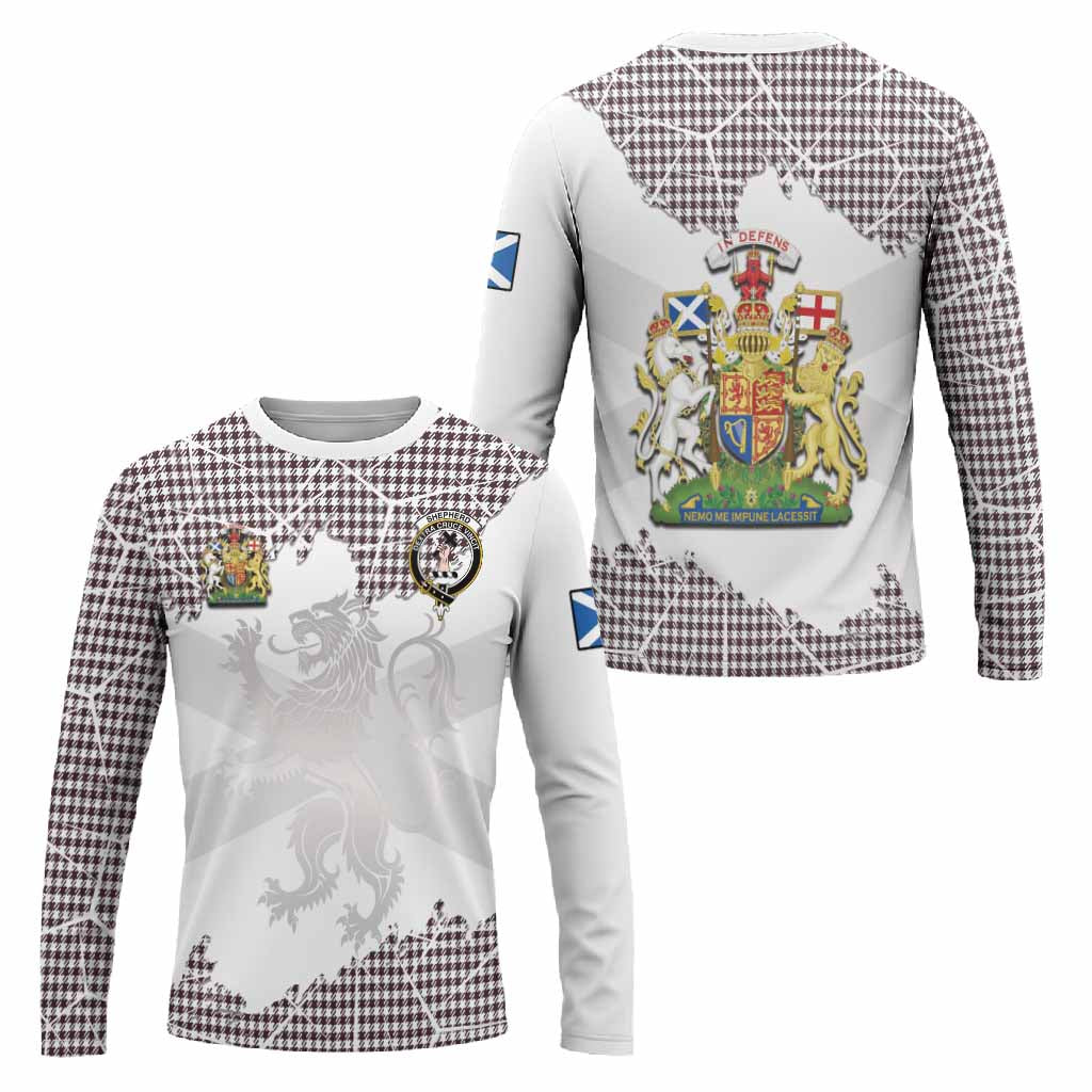 Shepherd Tartan Long Sleeve T-Shirt with Family Crest and Lion Rampant Grunge Style