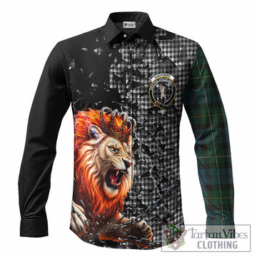 Shepherd Tartan Mighty Lion Long Sleeve Button Shirts Explosion Flying Pieces