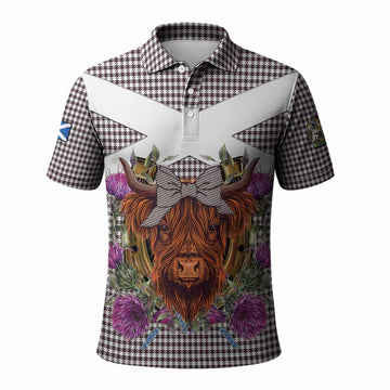 Shepherd Tartan Polo Shirt Scottish Thistle Heilan Coo
