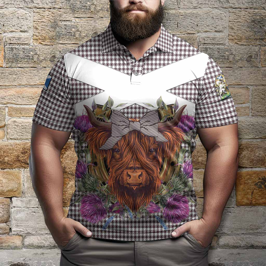 Shepherd Tartan Polo Shirt Scottish Thistle Heilan Coo