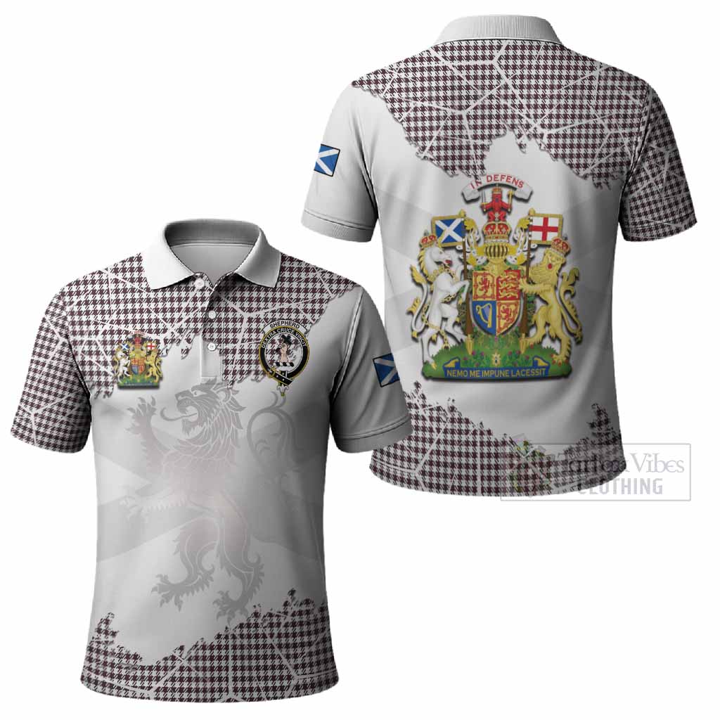 Shepherd Tartan Polo Shirt with Family Crest and Lion Rampant Grunge Style