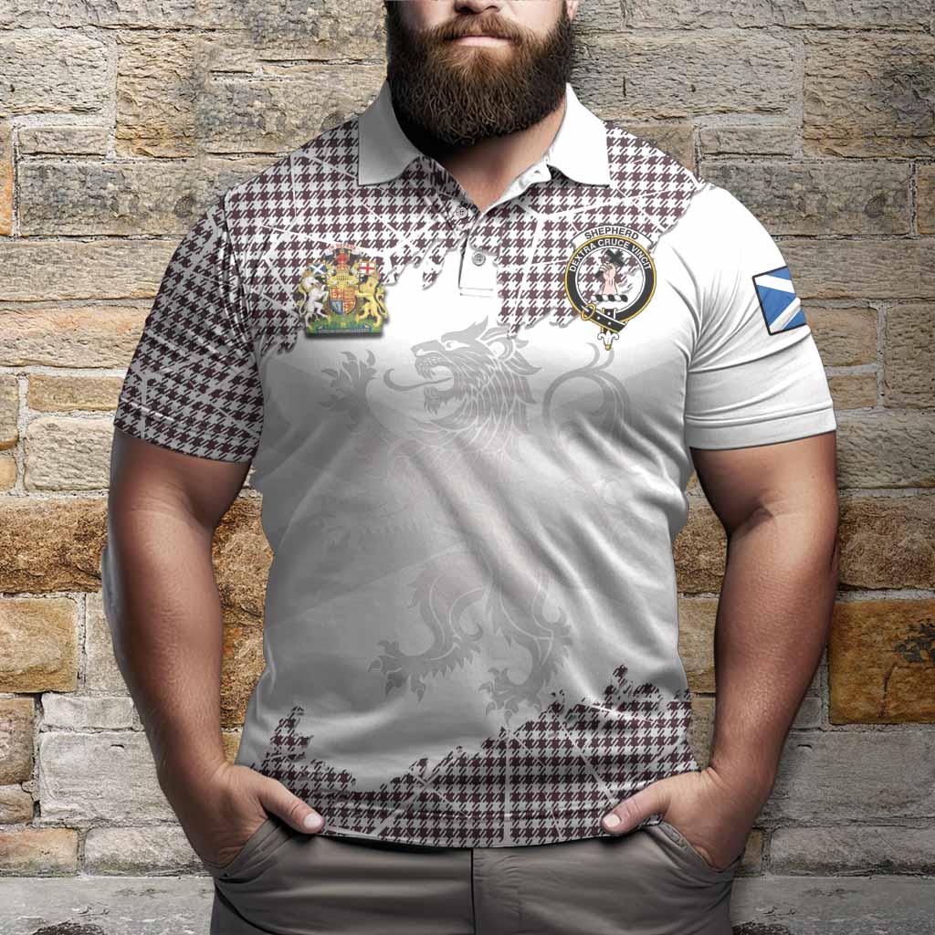 Shepherd Tartan Polo Shirt with Family Crest and Lion Rampant Grunge Style