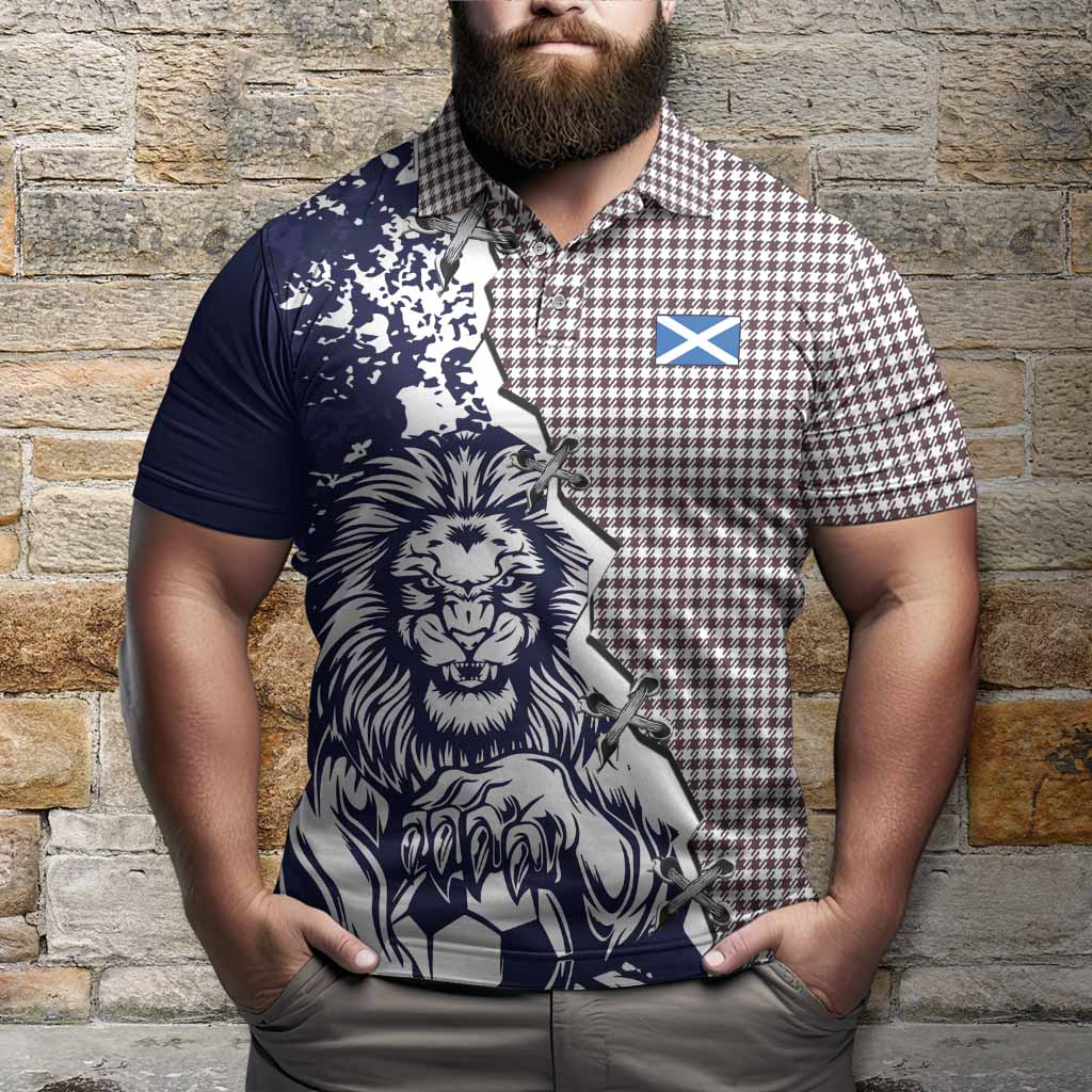 Shepherd Tartan Scottish Polo Shirt Angry Lion With Soccer Ball Style